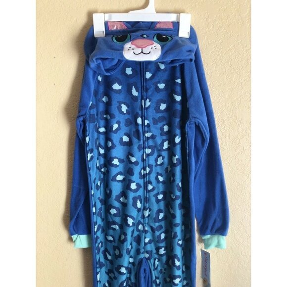 Cat And Jack Girls Spotted Dino Hooded One Pc Fleece Pajamas  size L(10-12) - Picture 7 of 7